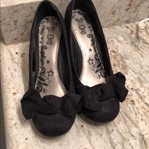 Black faux suede wedges